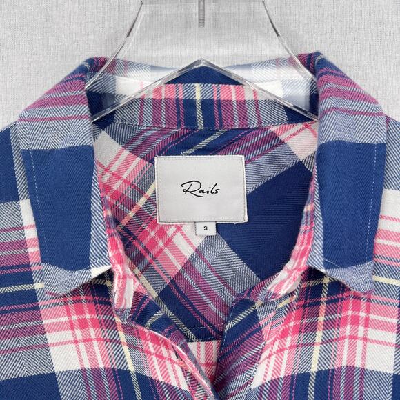RAILS Hunter Plaid Shirt Womens Small Blue Pink Long Sleeve Button Up Azure Pink - Picture 8 of 16